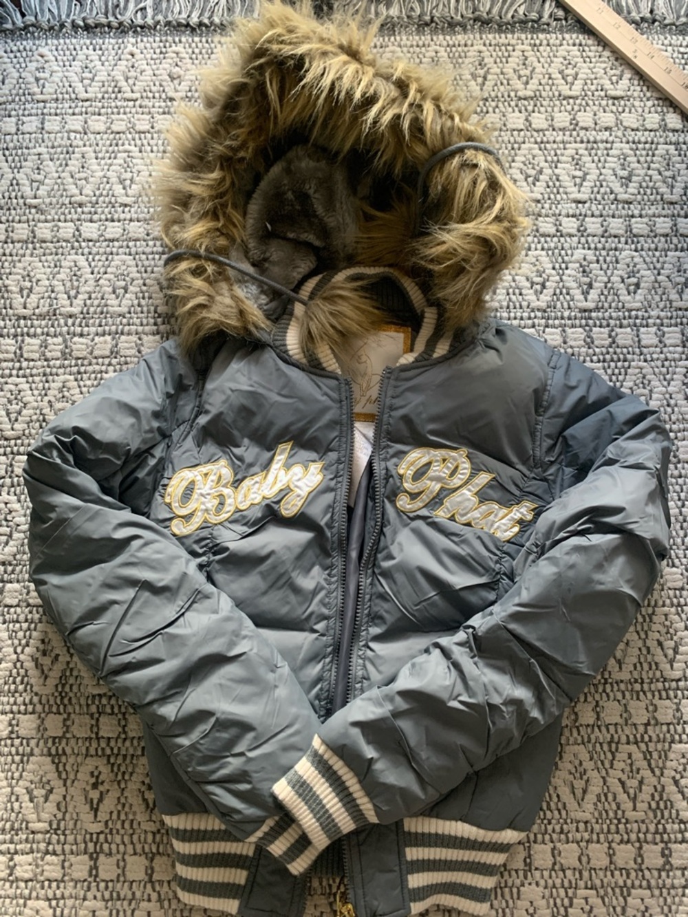 Baby Phat Gray Puffer Jacket with Faux Fur Trim